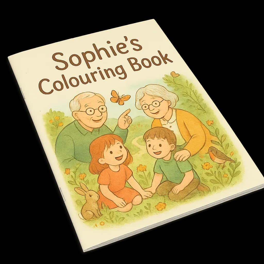 Sophie's personalised colouring book for grandchildren with a heartwarming garden cover