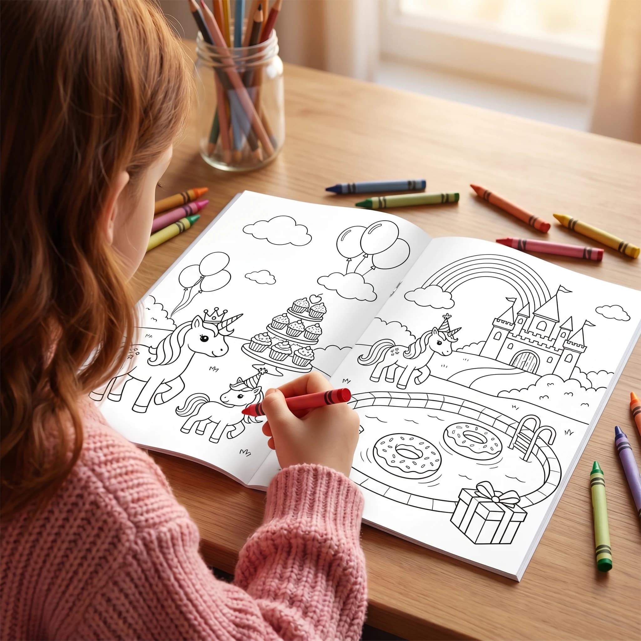 A child colouring in a personalised book