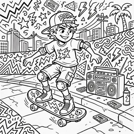 90s Saturday Morning colouring page example showing the distinctive look of this style