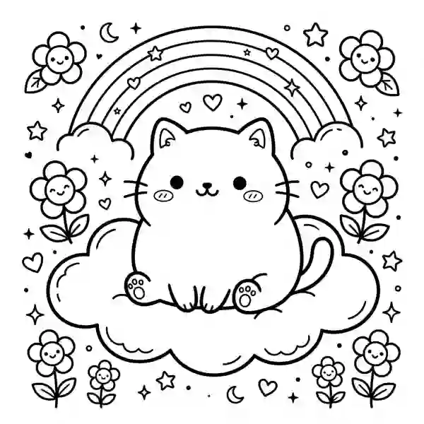 Cute / Kawaii colouring page example showing the distinctive look of this style